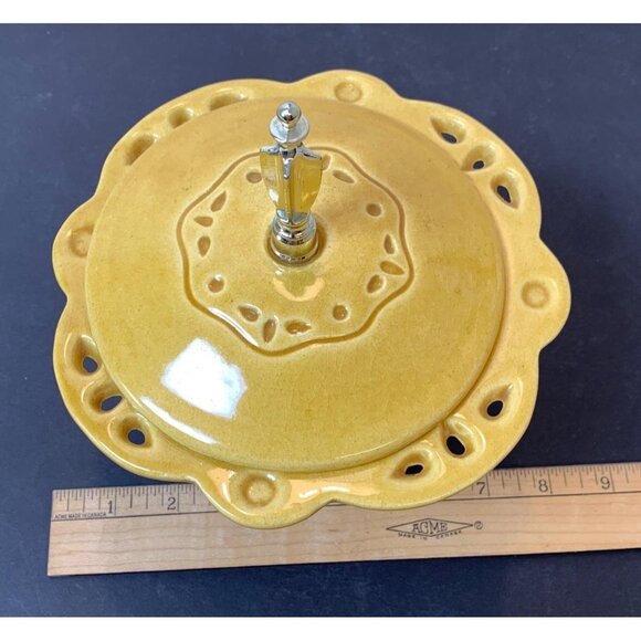 Mid Century Modern California Pottery Pedestal Dish With Lid, Yellow - #323 MCM - Picture 3 of 5